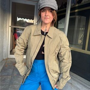 VTG Jet Set Italy Khaki Nylon Bomber Jacket Full Zip Small